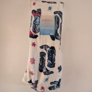 White and Blue Cowboy Boot Throw Blanket